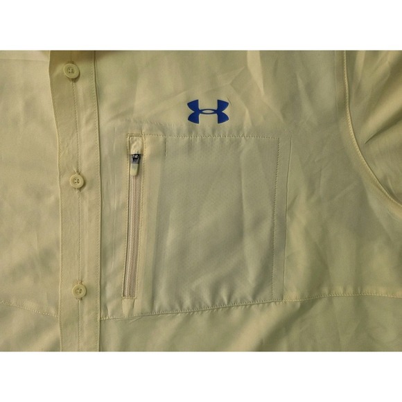 Under Armour HeatGear Button Front Golf Shirt Men's Large Yellow Loose Fit - Picture 3 of 9